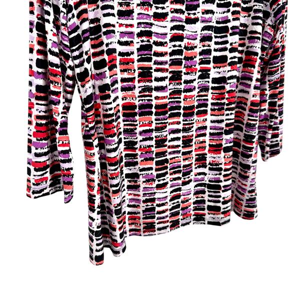 JM Collection Sz Large Black White Red Stretchy 3/4 Sleeve Blouse Shirt Top - Picture 4 of 7